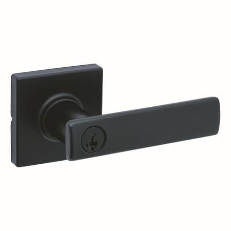 Kwikset Breton Lever with Square Rose Entry Door Lock SmartKey with 6AL Latch, RCS Strike Matte Black Finish 405BRNLSQT-514S